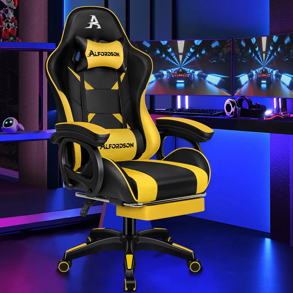 ALFORDSON Gaming Office Chair Racing Massage Leather Computer Seat Footrest