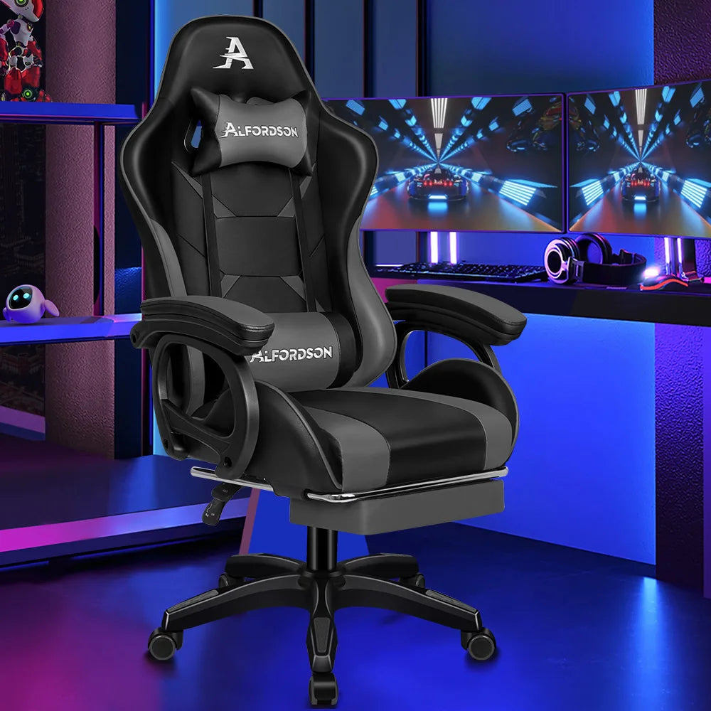 ALFORDSON Gaming Office Chair Racing Massage Leather Computer Seat Footrest