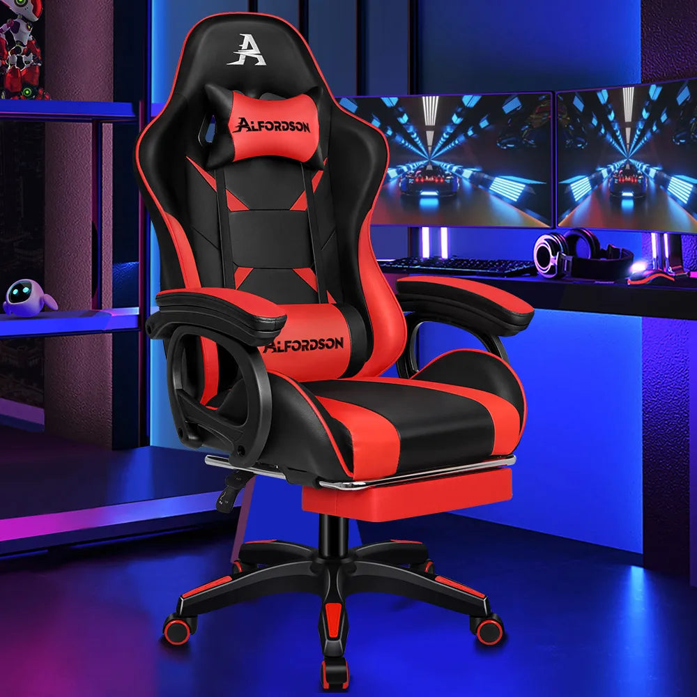 ALFORDSON Gaming Office Chair Racing Massage Leather Computer Seat Footrest