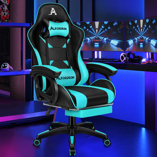 ALFORDSON Gaming Office Chair Racing Massage Leather Computer Seat Footrest
