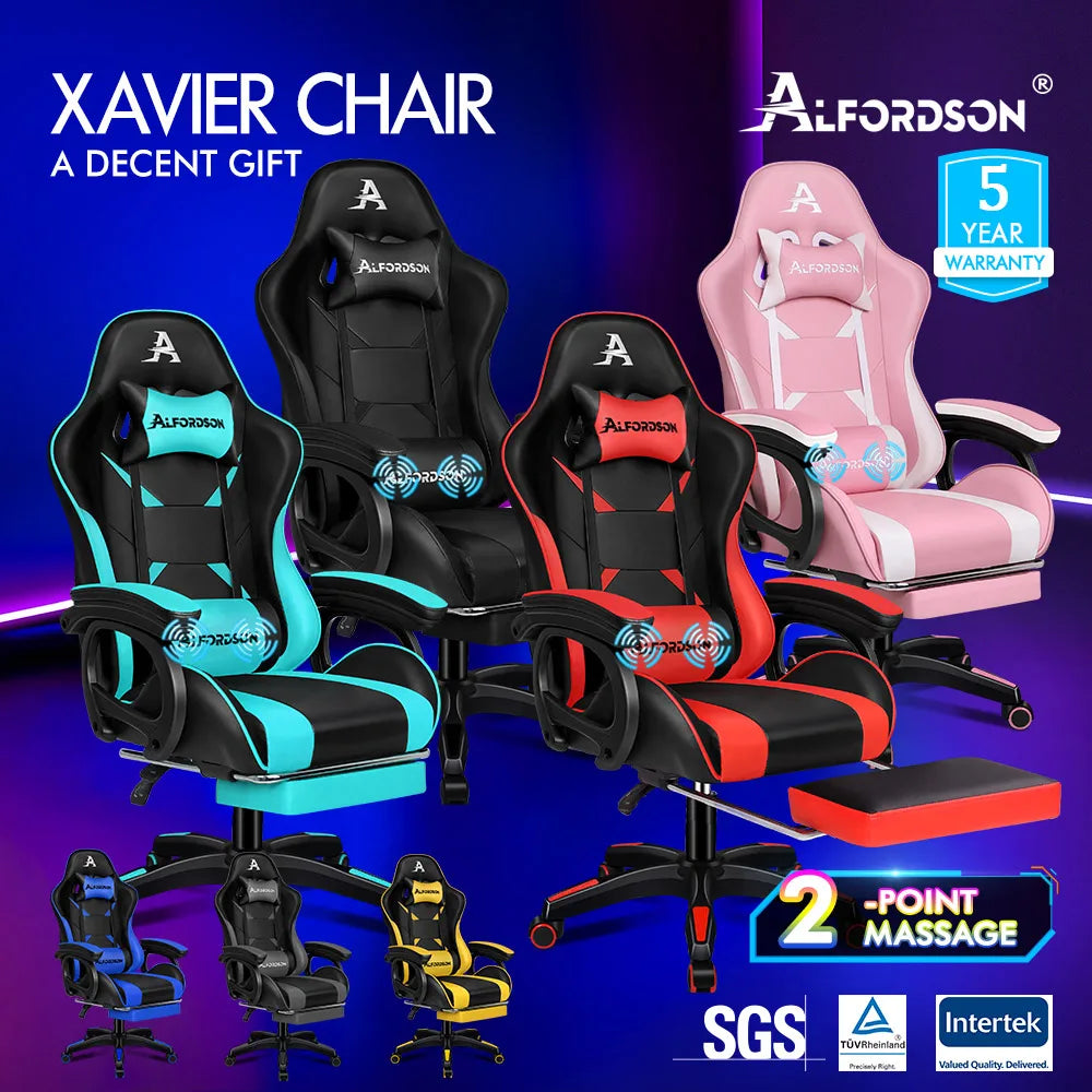 ALFORDSON Gaming Office Chair Racing Massage Leather Computer Seat Footrest