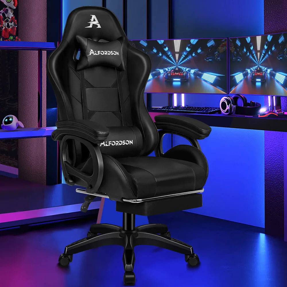 ALFORDSON Gaming Office Chair Racing Massage Leather Computer Seat Footrest