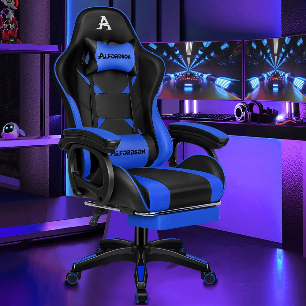 ALFORDSON Gaming Office Chair Racing Massage Leather Computer Seat Footrest