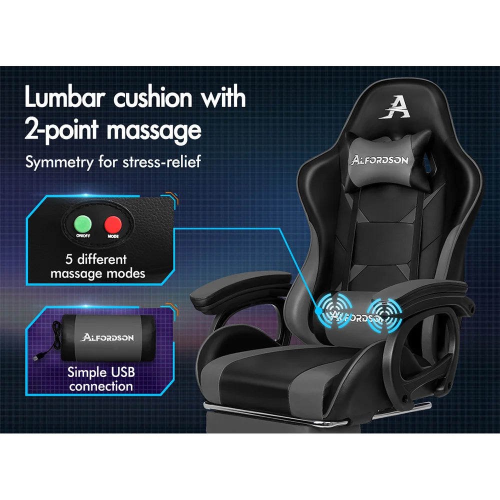 ALFORDSON Gaming Office Chair Racing Massage Leather Computer Seat Footrest